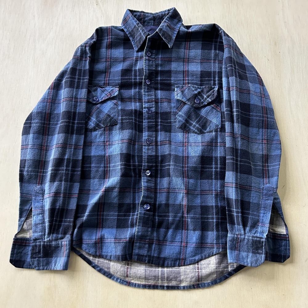 Vintage Lumberjack Shirt Mens Medium Blue Plaid Flannel Long Sleeve Button Up